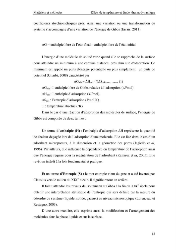 Etude de la thermodynamique de la retention du cadmium en milieu aqueux sur un charbon actif
