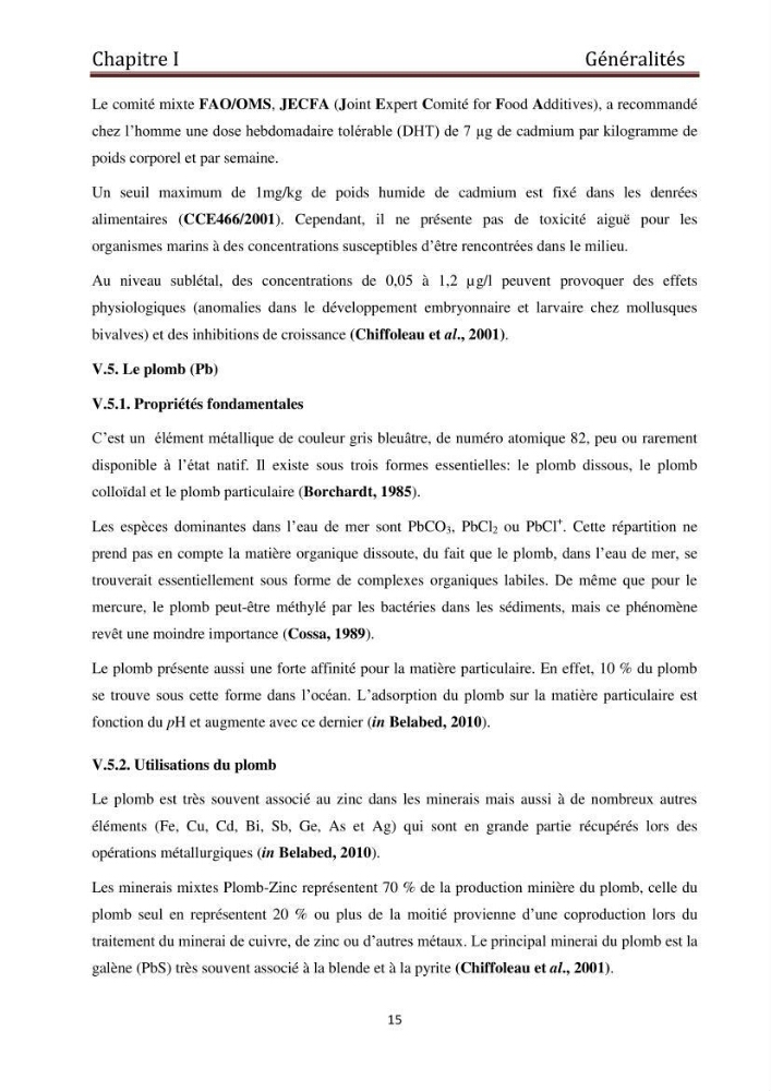 Evaluation du taux de la pollution des eaux et des sédiments par les métaux lourds au niveau du littoral de Boumerdes : Baie de Zemmouri