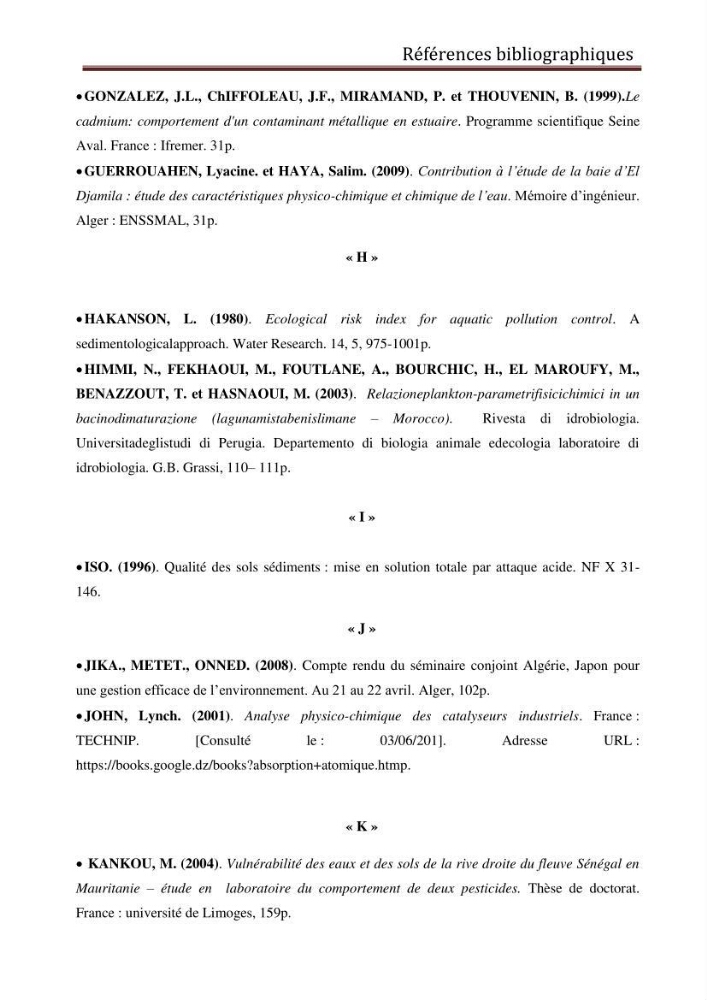 Evaluation du taux de la pollution des eaux et des sédiments par les métaux lourds au niveau du littoral de Boumerdes : Baie de Zemmouri