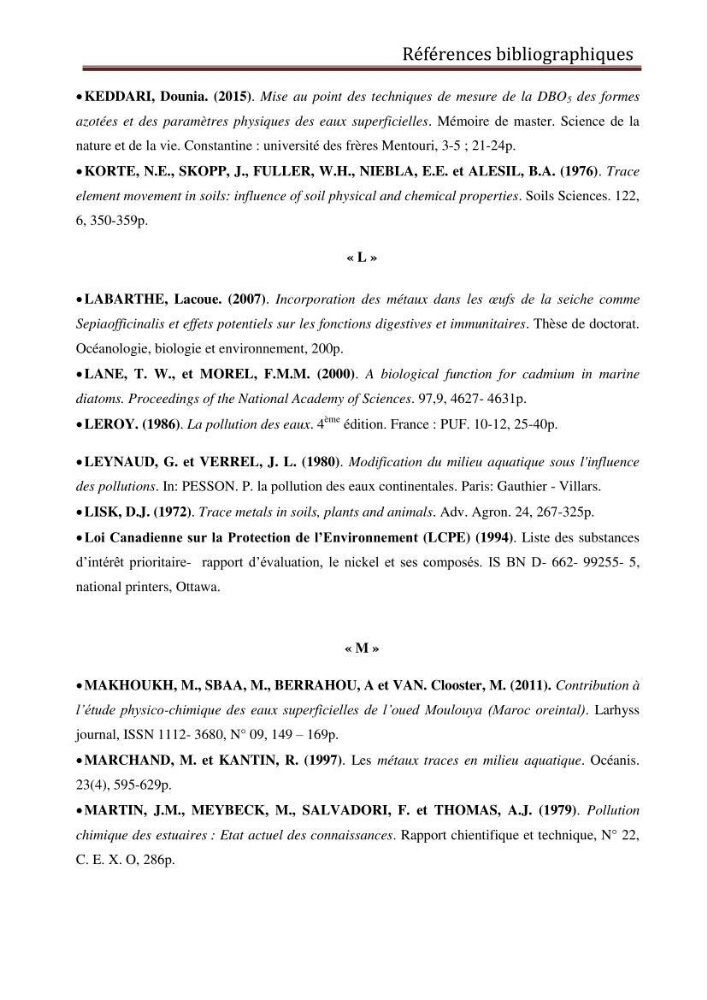 Evaluation du taux de la pollution des eaux et des sédiments par les métaux lourds au niveau du littoral de Boumerdes : Baie de Zemmouri