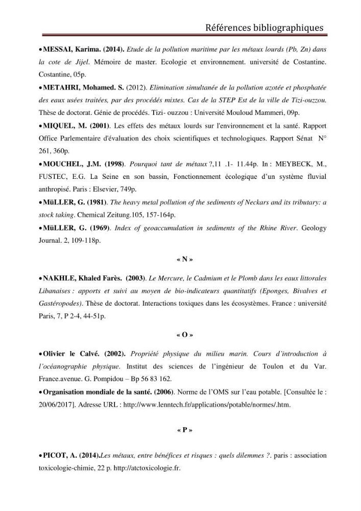 Evaluation du taux de la pollution des eaux et des sédiments par les métaux lourds au niveau du littoral de Boumerdes : Baie de Zemmouri