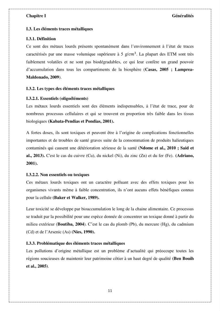 Qualité microbiologique et teneurs en éléments traces métalliques chez les poissons comestibles, risques sanitaires potentiels