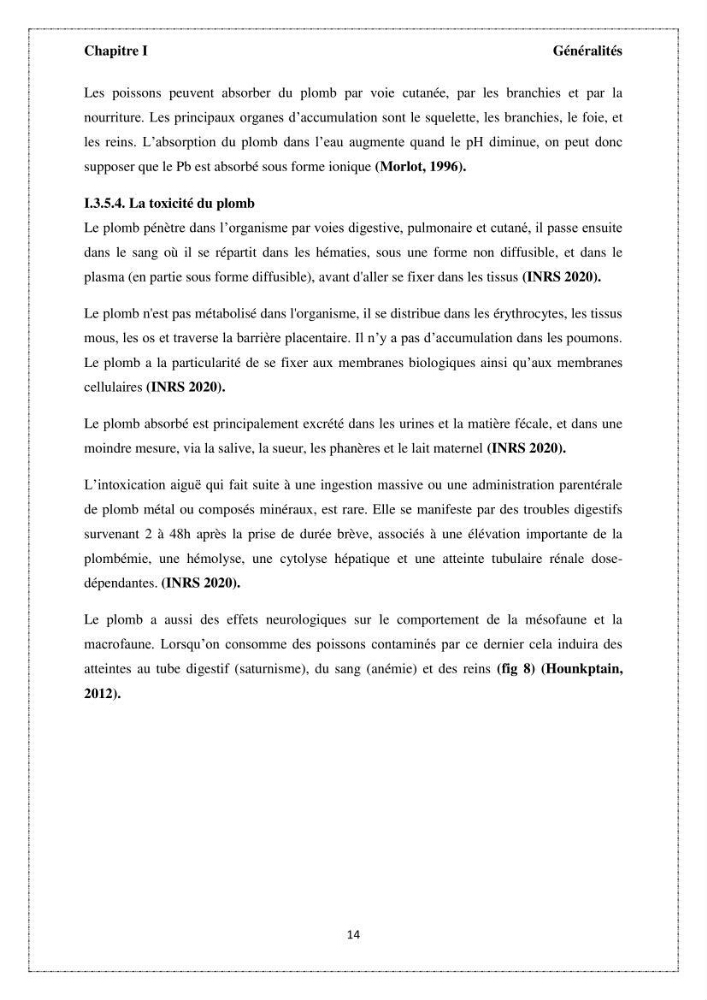 Qualité microbiologique et teneurs en éléments traces métalliques chez les poissons comestibles, risques sanitaires potentiels