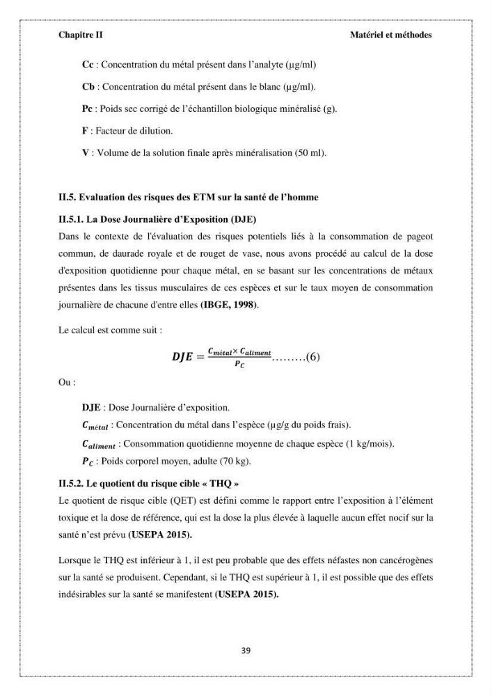 Qualité microbiologique et teneurs en éléments traces métalliques chez les poissons comestibles, risques sanitaires potentiels