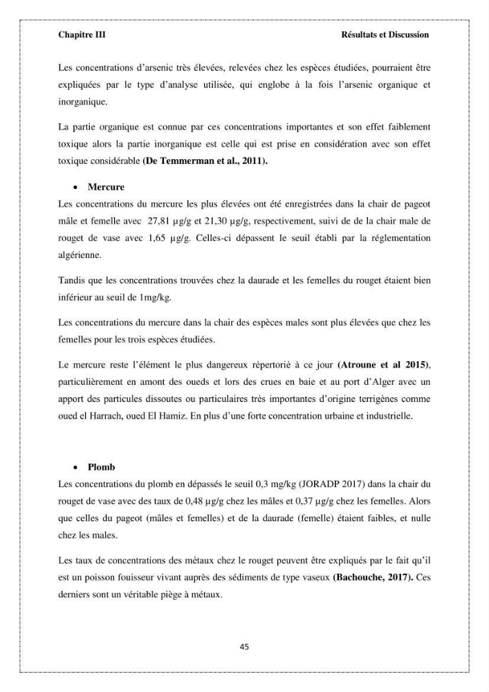 Qualité microbiologique et teneurs en éléments traces métalliques chez les poissons comestibles, risques sanitaires potentiels