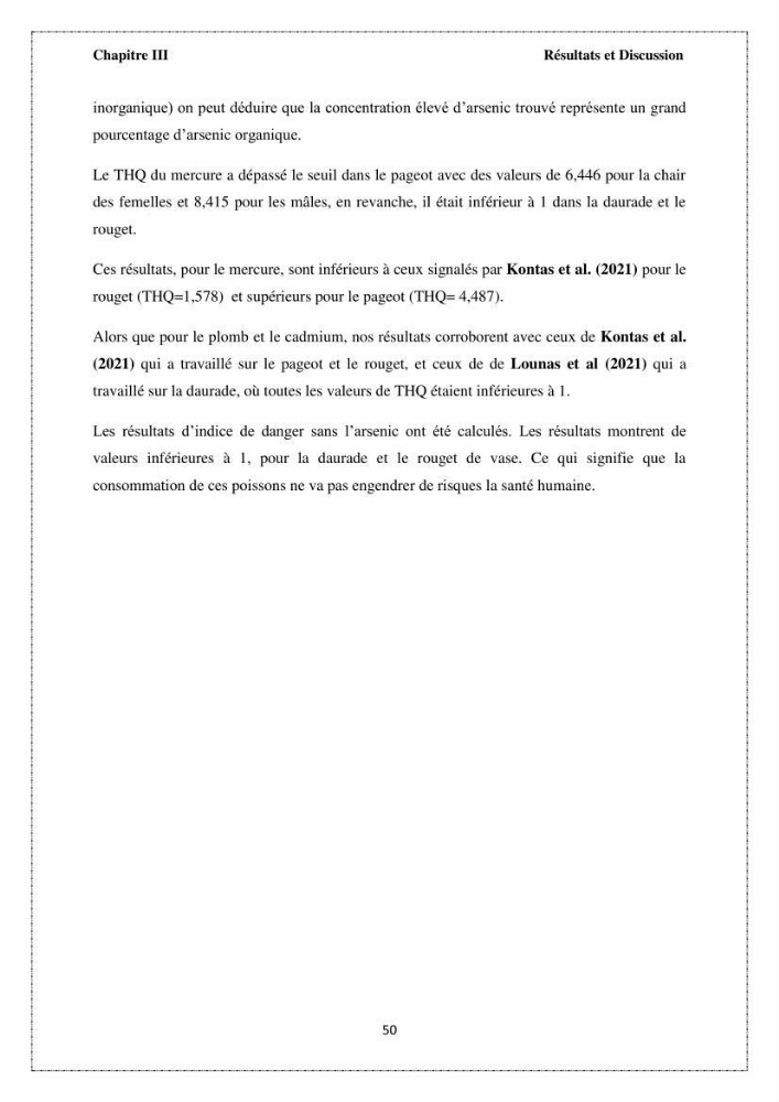Qualité microbiologique et teneurs en éléments traces métalliques chez les poissons comestibles, risques sanitaires potentiels