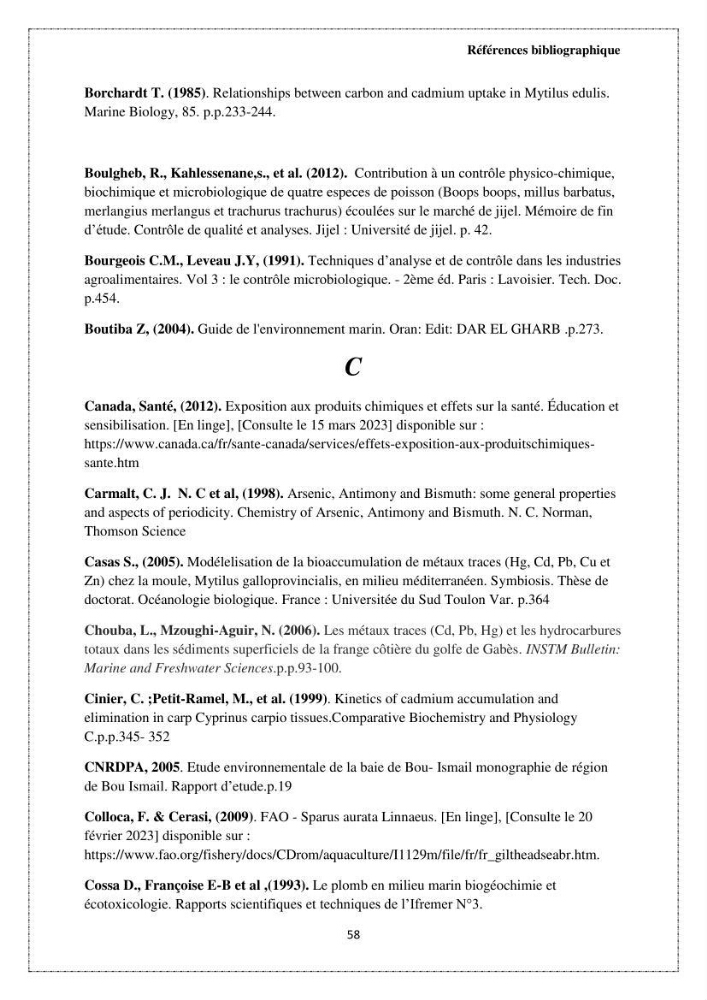 Qualité microbiologique et teneurs en éléments traces métalliques chez les poissons comestibles, risques sanitaires potentiels