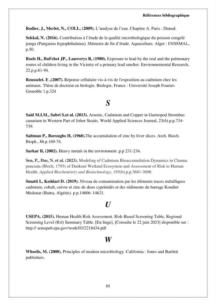 Qualité microbiologique et teneurs en éléments traces métalliques chez les poissons comestibles, risques sanitaires potentiels