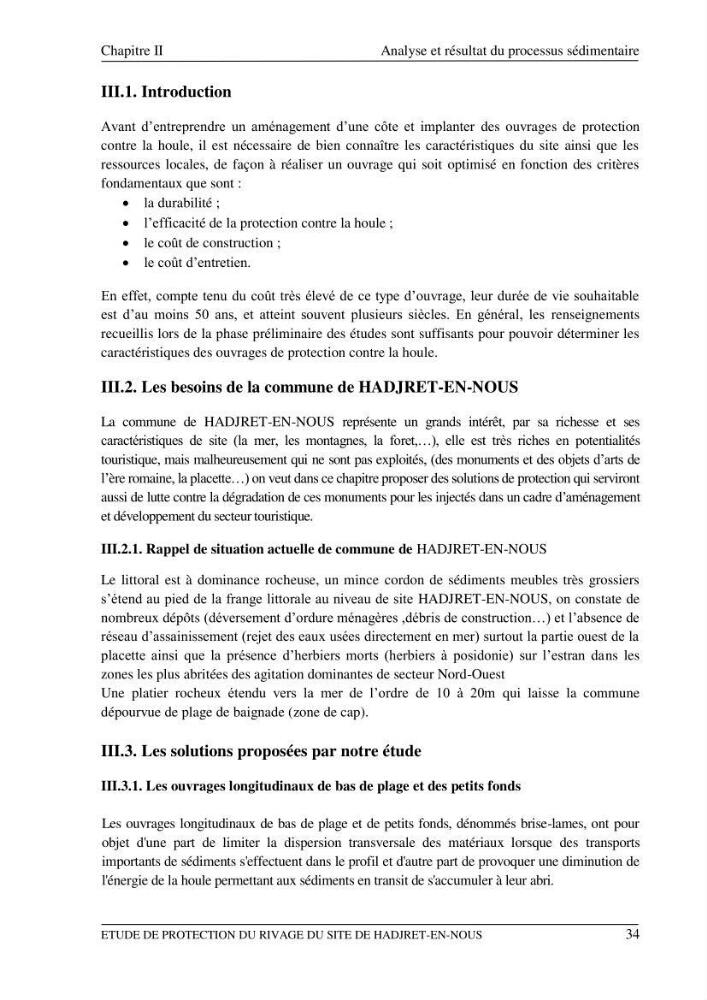 Etude de protection du rivage du site de Hadjret En Enous