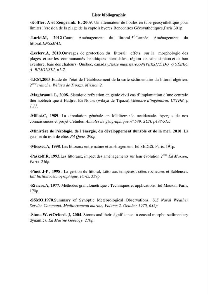 Etude de protection du rivage du site de Hadjret En Enous