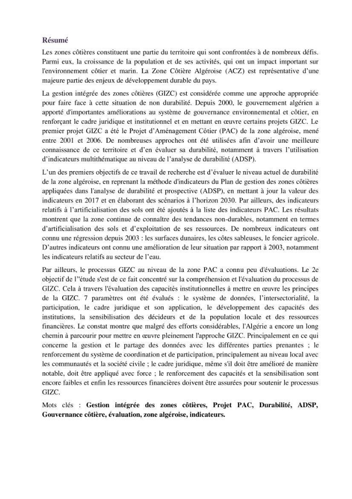 La gestion intégrée de la zone côtière algéroise: entre doctrine et pratique