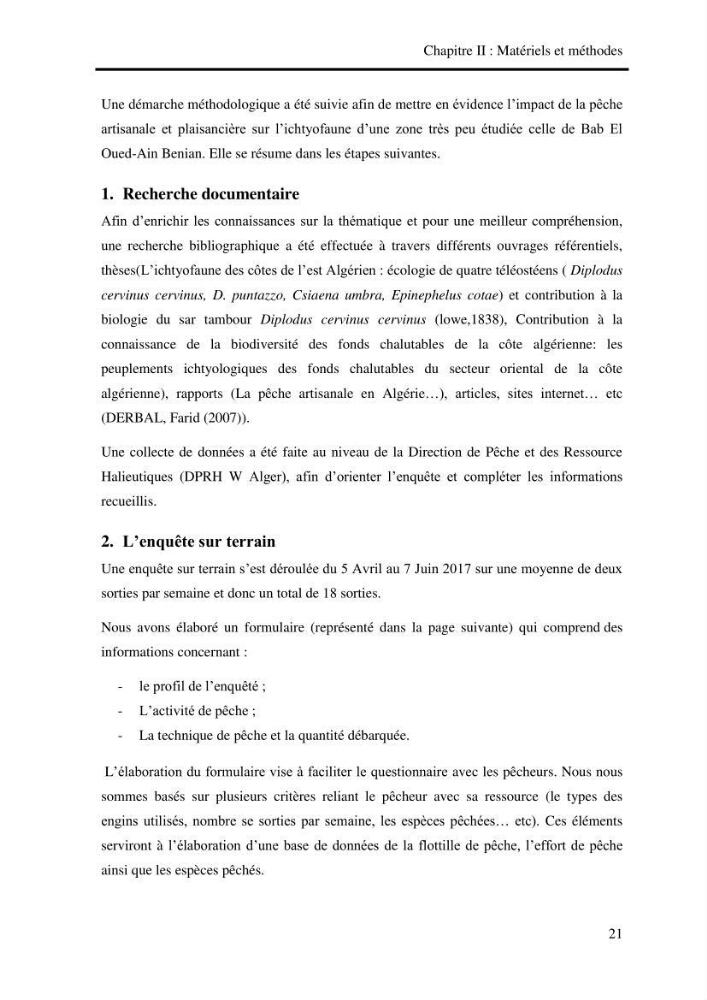 Impact de la pêche artisanale et plaisancière sur l’ichtyofaune de la zone Bab El Oued-Ain Benian.