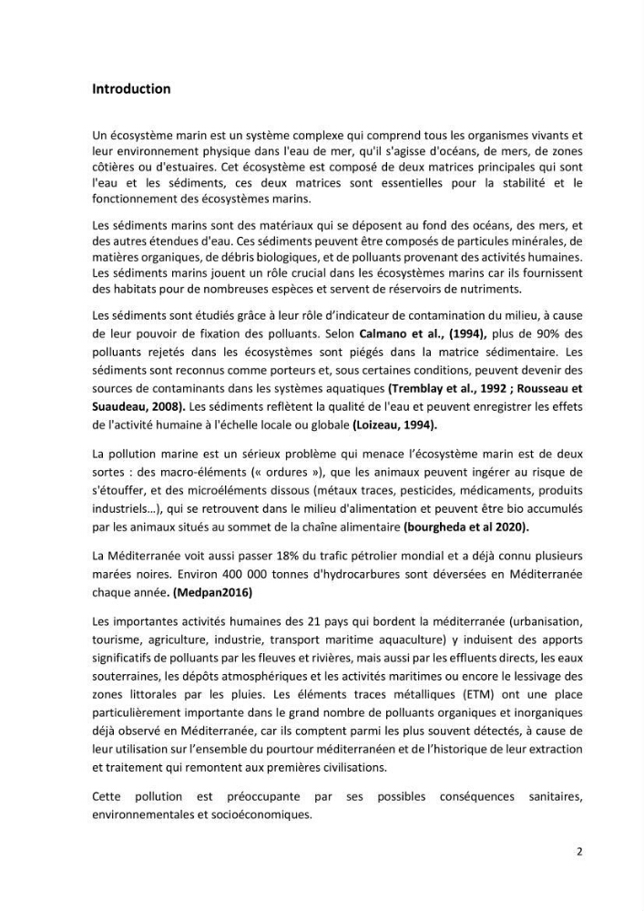 Evaluation et impact de la pollution par les métaux traces sur l’environnement marin as de l’embouchure de l’Oued Beni Messous