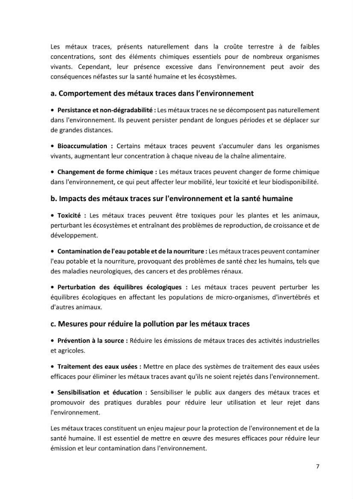 Evaluation et impact de la pollution par les métaux traces sur l’environnement marin as de l’embouchure de l’Oued Beni Messous