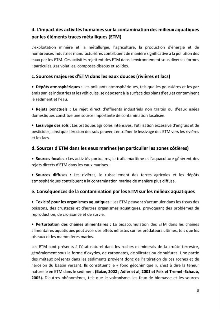 Evaluation et impact de la pollution par les métaux traces sur l’environnement marin as de l’embouchure de l’Oued Beni Messous