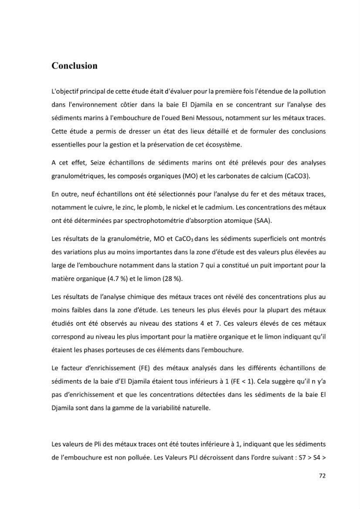 Evaluation et impact de la pollution par les métaux traces sur l’environnement marin as de l’embouchure de l’Oued Beni Messous