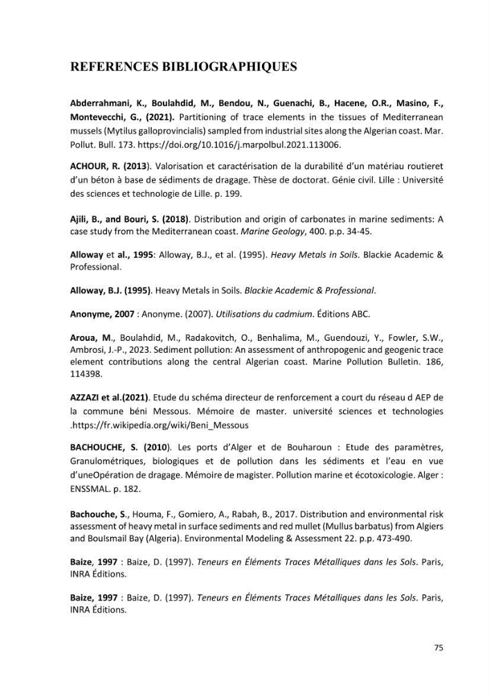 Evaluation et impact de la pollution par les métaux traces sur l’environnement marin as de l’embouchure de l’Oued Beni Messous