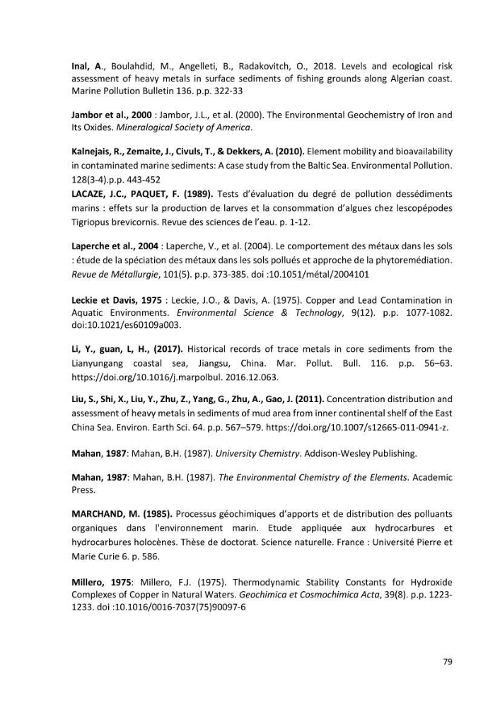 Evaluation et impact de la pollution par les métaux traces sur l’environnement marin as de l’embouchure de l’Oued Beni Messous