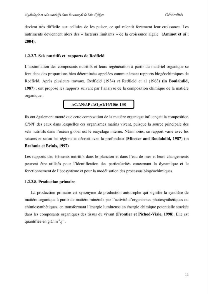 Hydrologie et sels nutritifs dans les eaux de la baie d\'Alger (mars 2009).