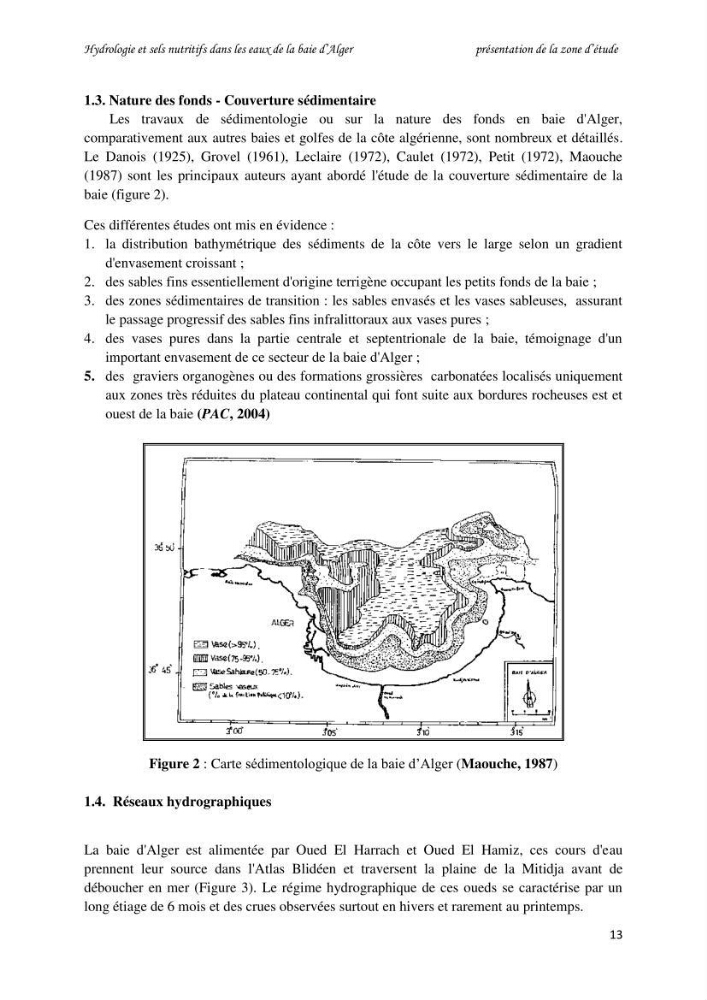 Hydrologie et sels nutritifs dans les eaux de la baie d\'Alger (mars 2009).