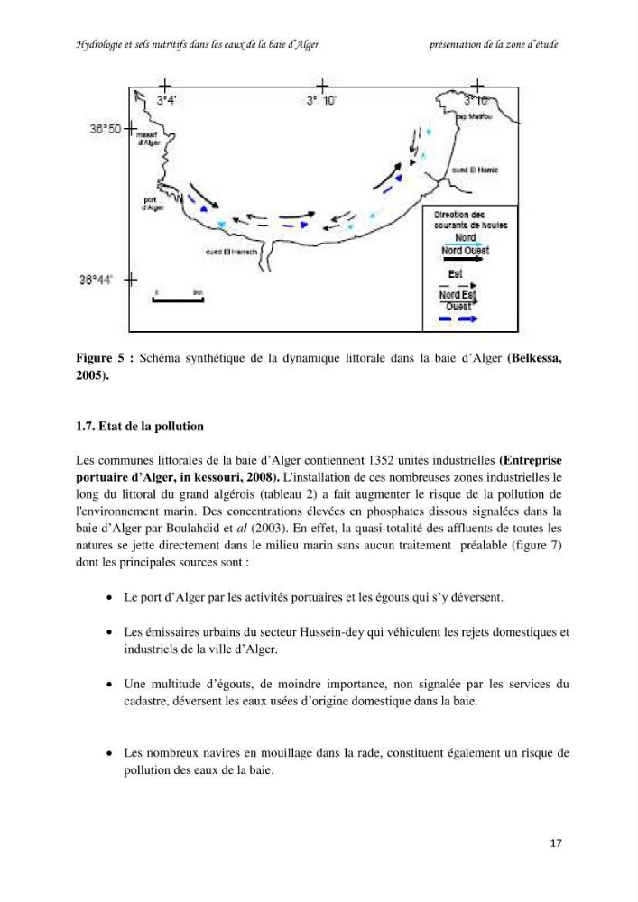 Hydrologie et sels nutritifs dans les eaux de la baie d\'Alger (mars 2009).