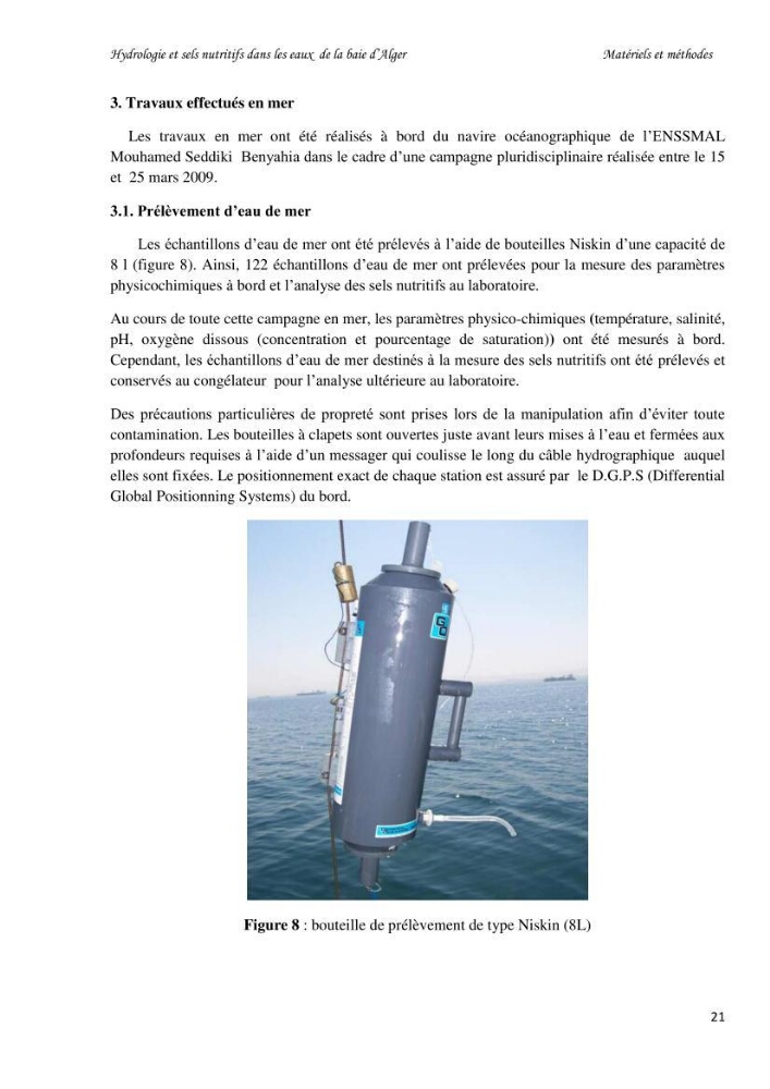 Hydrologie et sels nutritifs dans les eaux de la baie d\'Alger (mars 2009).