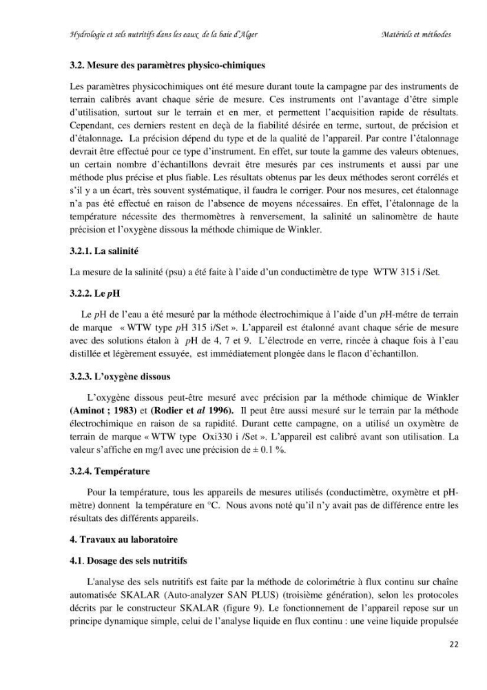 Hydrologie et sels nutritifs dans les eaux de la baie d\'Alger (mars 2009).