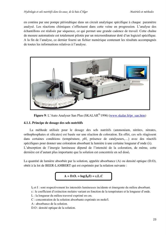 Hydrologie et sels nutritifs dans les eaux de la baie d\'Alger (mars 2009).