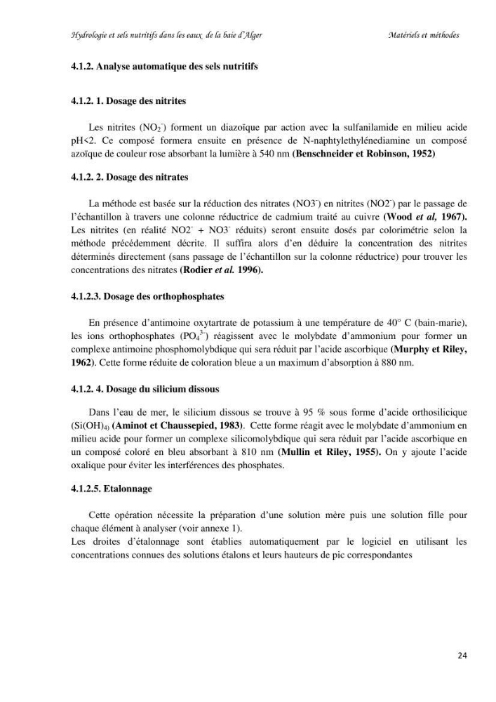 Hydrologie et sels nutritifs dans les eaux de la baie d\'Alger (mars 2009).