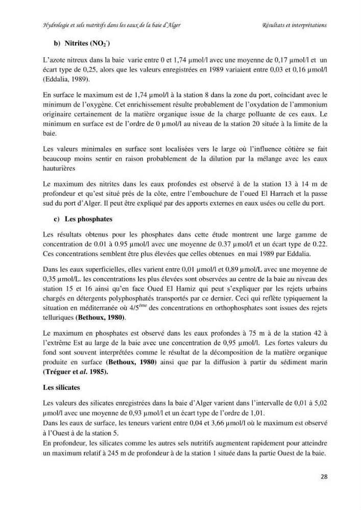 Hydrologie et sels nutritifs dans les eaux de la baie d\'Alger (mars 2009).