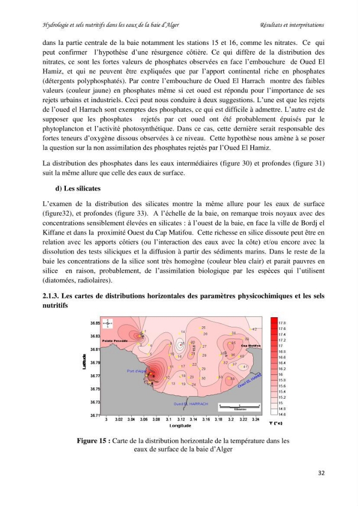 Hydrologie et sels nutritifs dans les eaux de la baie d\'Alger (mars 2009).