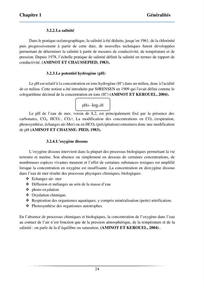 Les paramètres physicochimiques et les sels nutritifs dans la baie de Bou-Ismail: