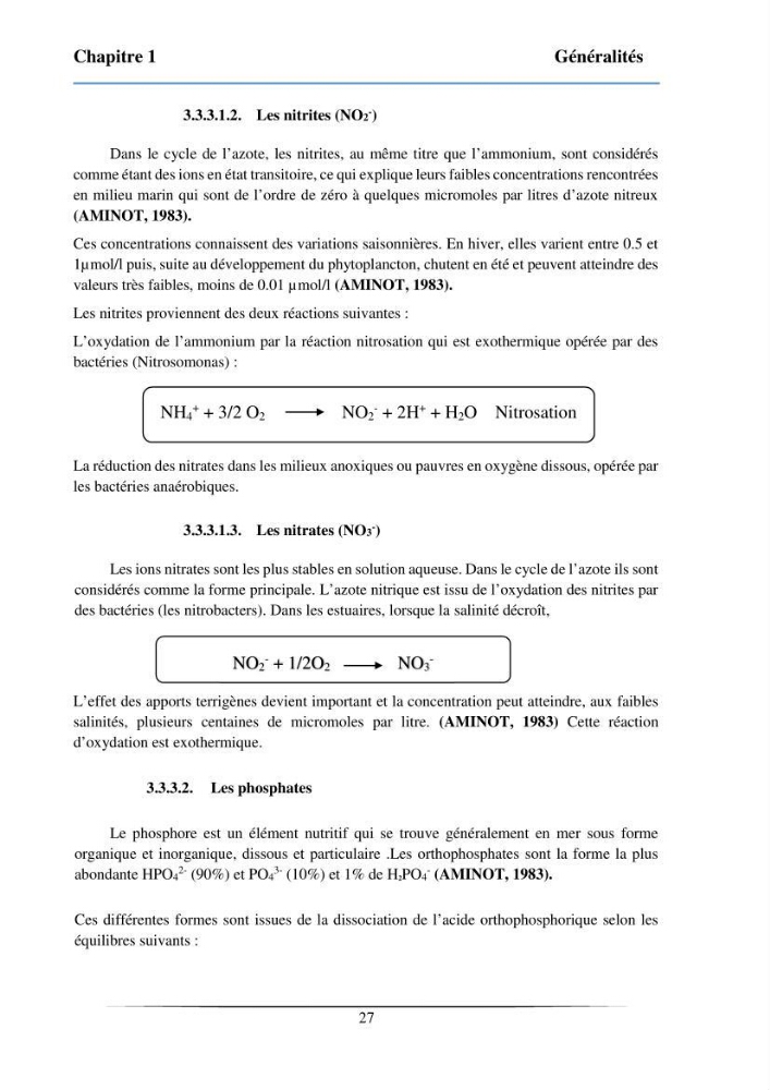 Les paramètres physicochimiques et les sels nutritifs dans la baie de Bou-Ismail: