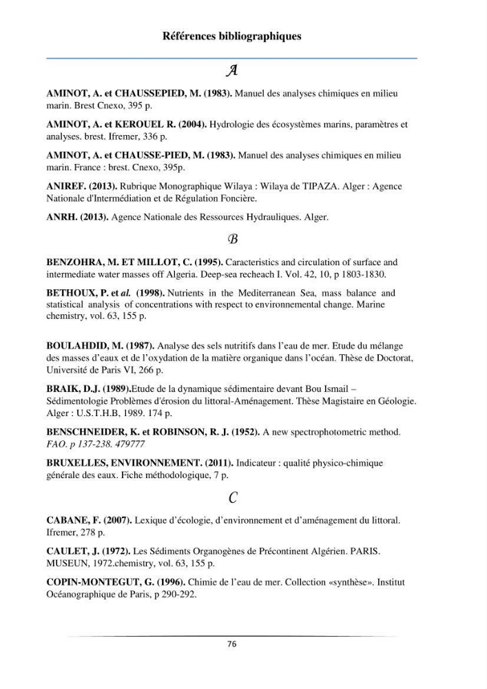 Les paramètres physicochimiques et les sels nutritifs dans la baie de Bou-Ismail: