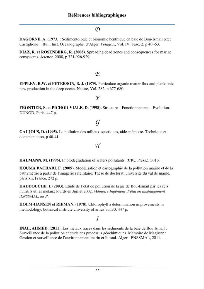 Les paramètres physicochimiques et les sels nutritifs dans la baie de Bou-Ismail: