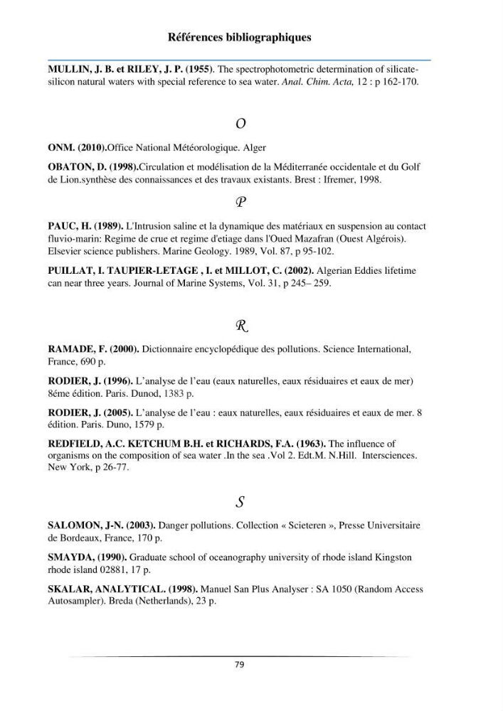 Les paramètres physicochimiques et les sels nutritifs dans la baie de Bou-Ismail:
