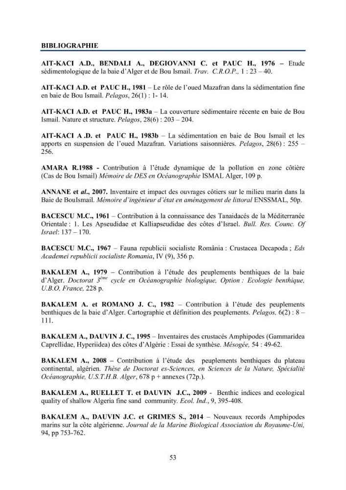 Peuplements carcinologiques des petits fonds de la baie de Bou-Ismail