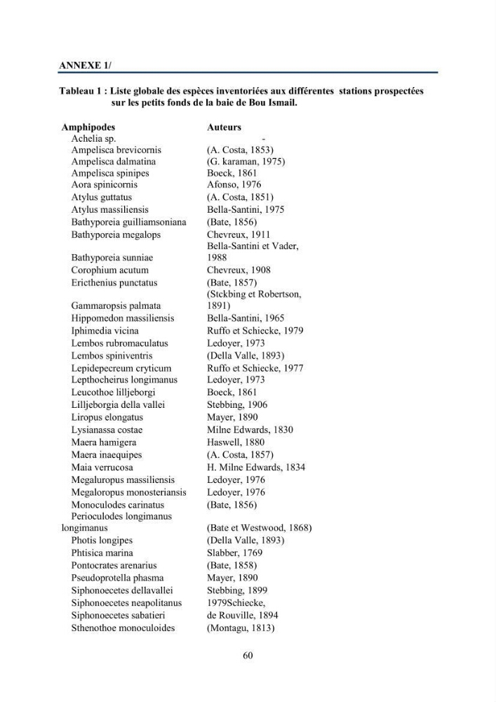 Peuplements carcinologiques des petits fonds de la baie de Bou-Ismail