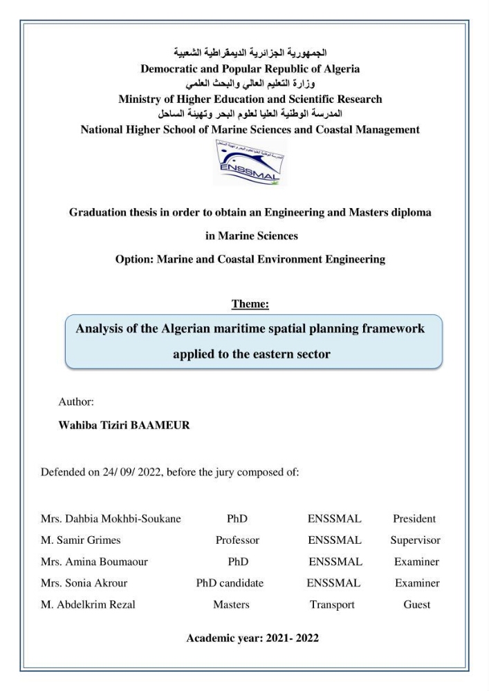 Analysis of the Algerian maritime spatial planning framework applied to the estearn sector