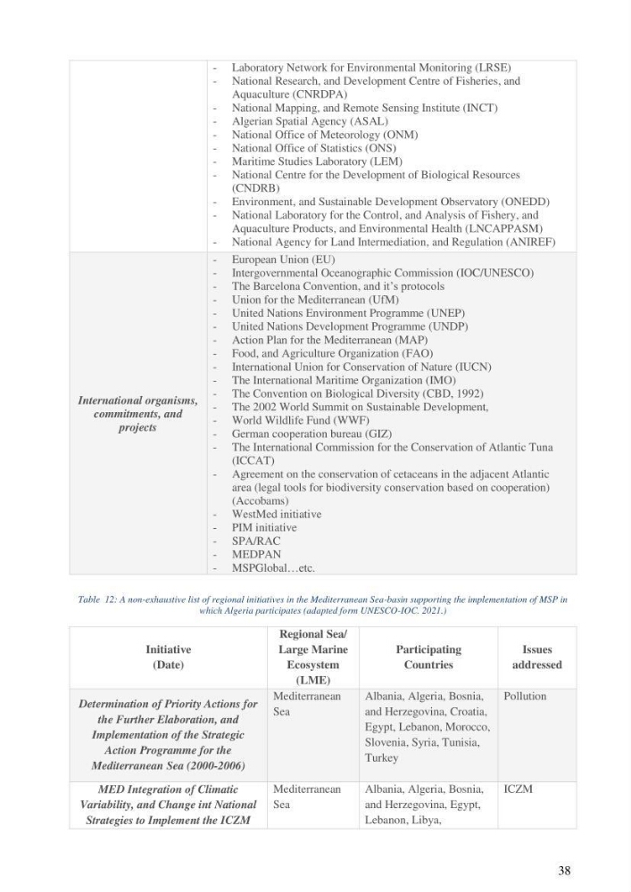 Analysis of the Algerian maritime spatial planning framework applied to the estearn sector
