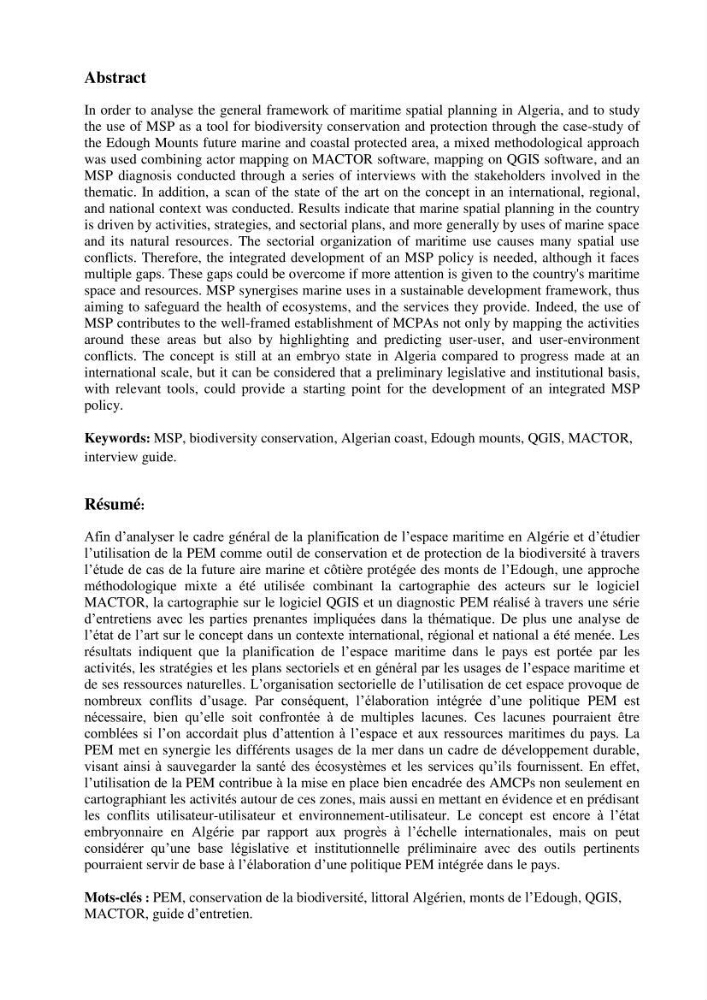 Analysis of the Algerian maritime spatial planning framework applied to the estearn sector
