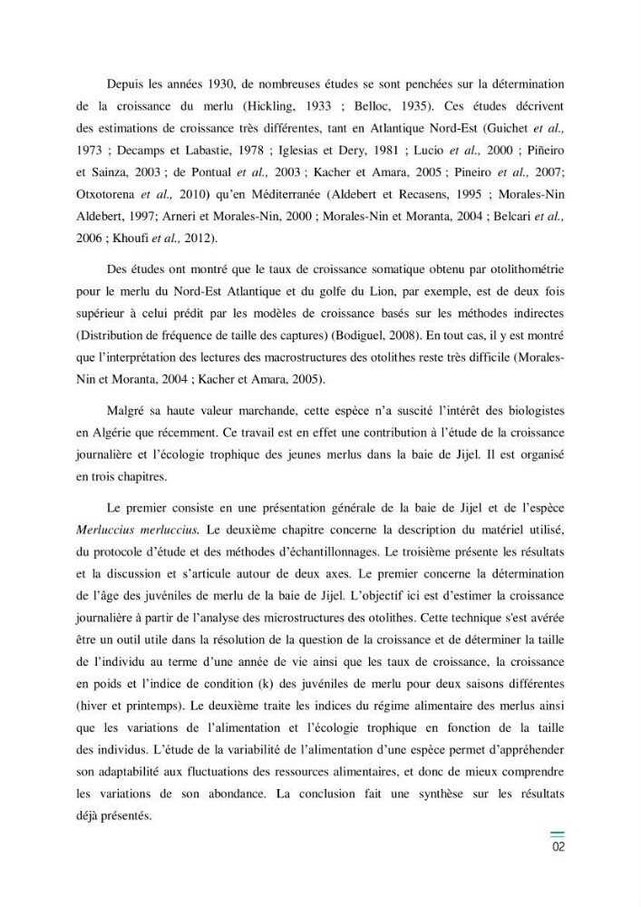 Etude de la variabilité du taux de croissance et écologie alimentaire des juvéniles du Merlu (merluccius merluccius,L.,1758) de la Baie de Jijel: