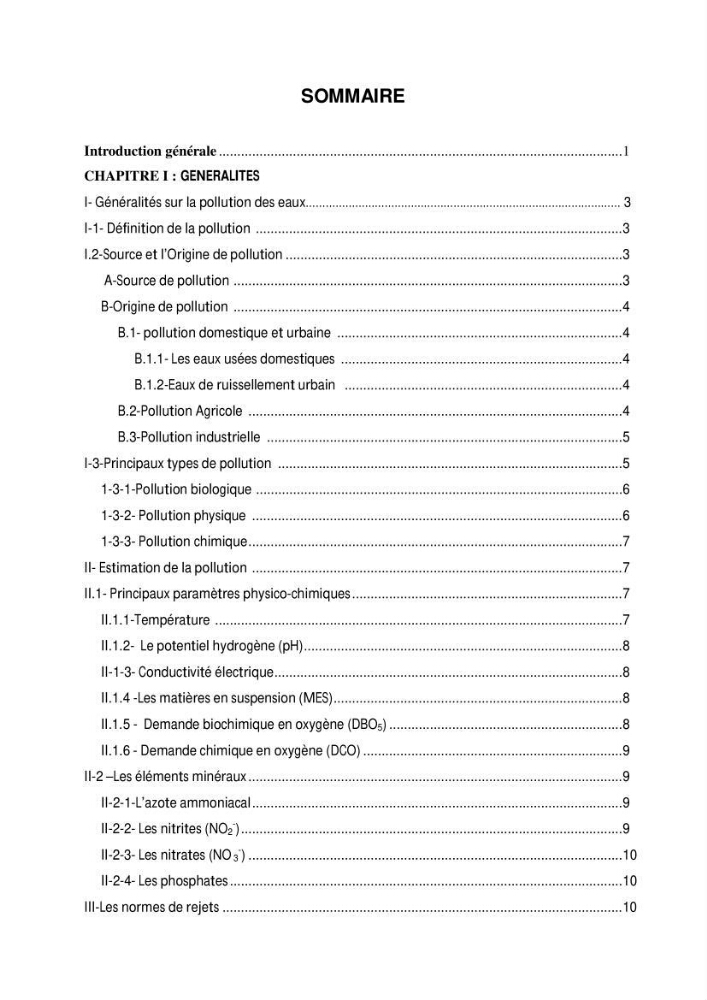 Evaluation des paramètres de l\'oued de Beni-Mssous,Alimentationt la stution d\'éparation avant traitement
