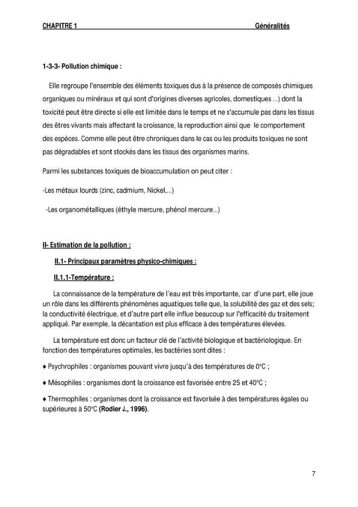Evaluation des paramètres de l\'oued de Beni-Mssous,Alimentationt la stution d\'éparation avant traitement