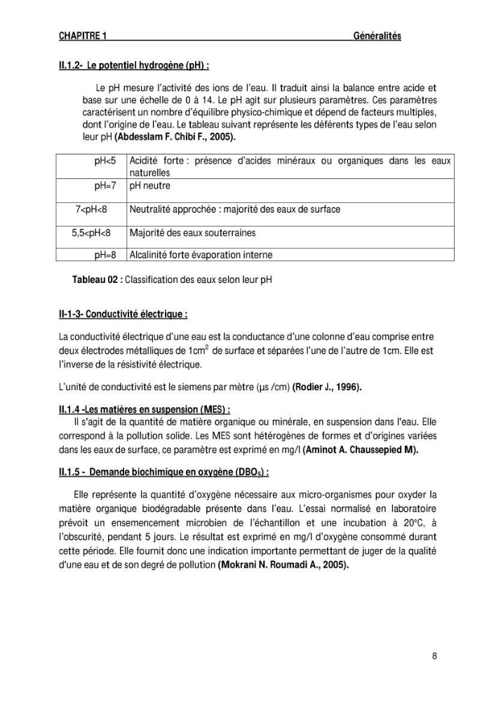 Evaluation des paramètres de l\'oued de Beni-Mssous,Alimentationt la stution d\'éparation avant traitement
