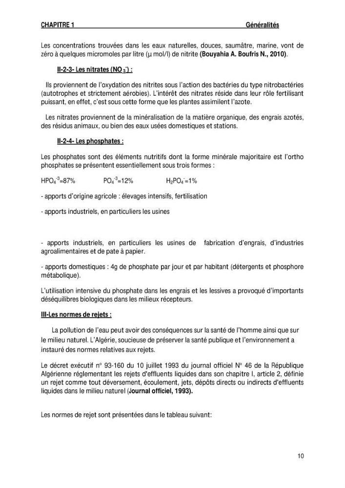 Evaluation des paramètres de l\'oued de Beni-Mssous,Alimentationt la stution d\'éparation avant traitement