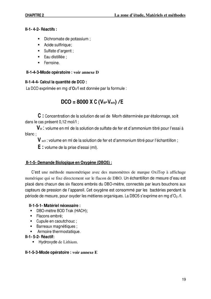Evaluation des paramètres de l\'oued de Beni-Mssous,Alimentationt la stution d\'éparation avant traitement