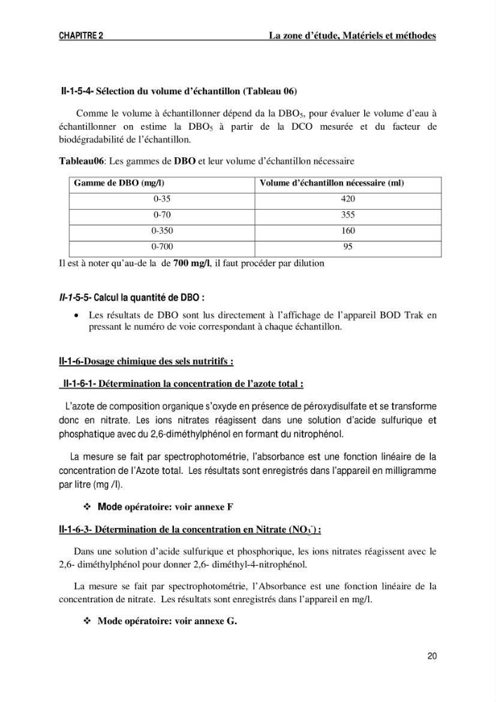 Evaluation des paramètres de l\'oued de Beni-Mssous,Alimentationt la stution d\'éparation avant traitement