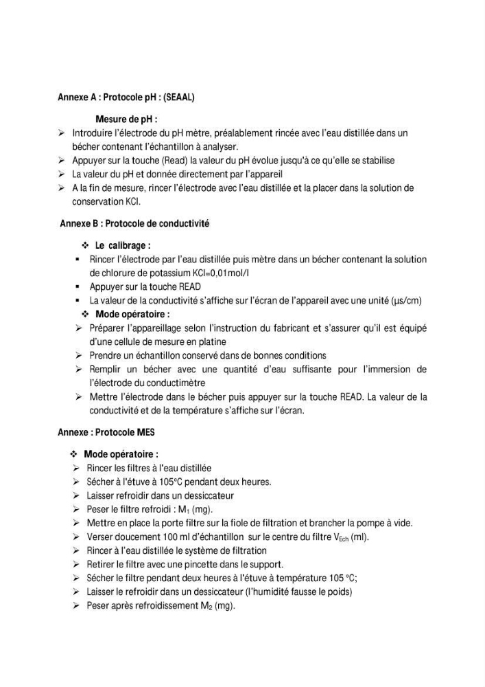 Evaluation des paramètres de l\'oued de Beni-Mssous,Alimentationt la stution d\'éparation avant traitement