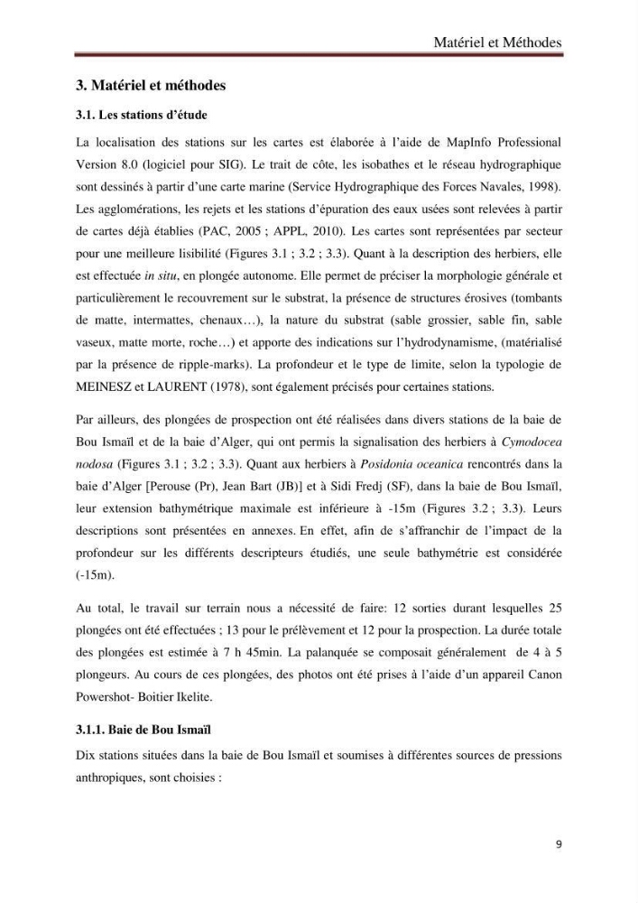 Caractérisation des herbiers à posidonia oceanica (L.) delile de la baie de Bou-Ismail